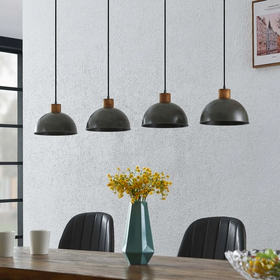 Lindby hanglamp Durbis, 116 cm, 4-lamps, grijs, hout, E27