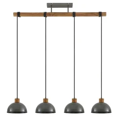 Lindby hanglamp Durbis, 116 cm, 4-lamps, grijs, hout, E27
