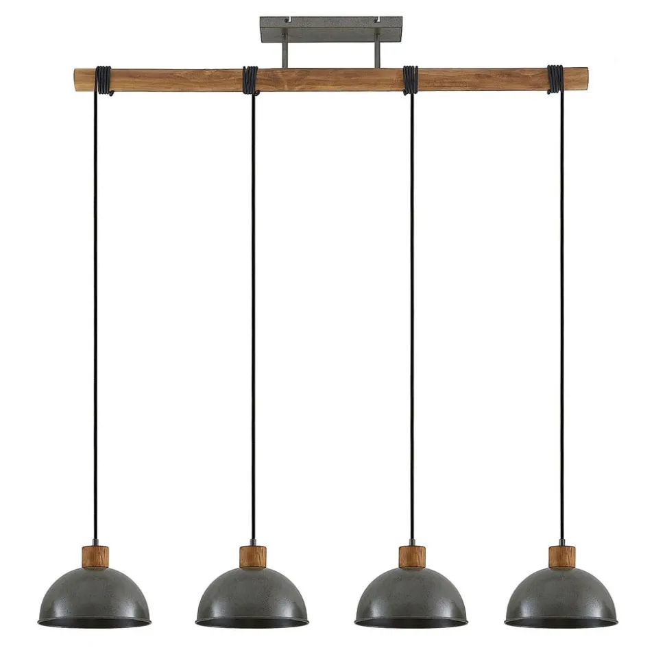 Lindby hanglamp Durbis, 116 cm, 4-lamps, grijs, hout, E27
