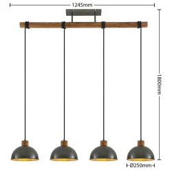 Lindby hanglamp Durbis, 116 cm, 4-lamps, grijs, hout, E27