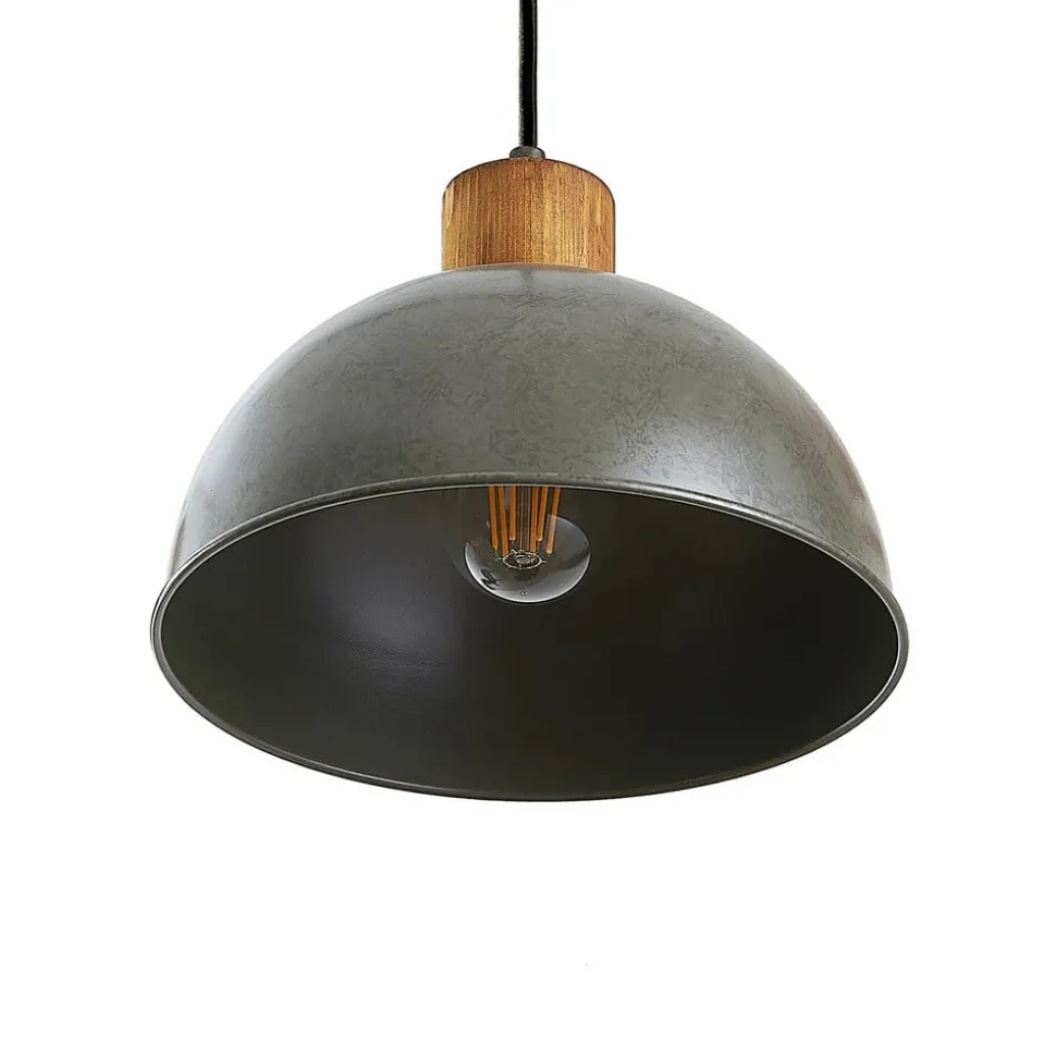 Lindby hanglamp Durbis, 116 cm, 4-lamps, grijs, hout, E27
