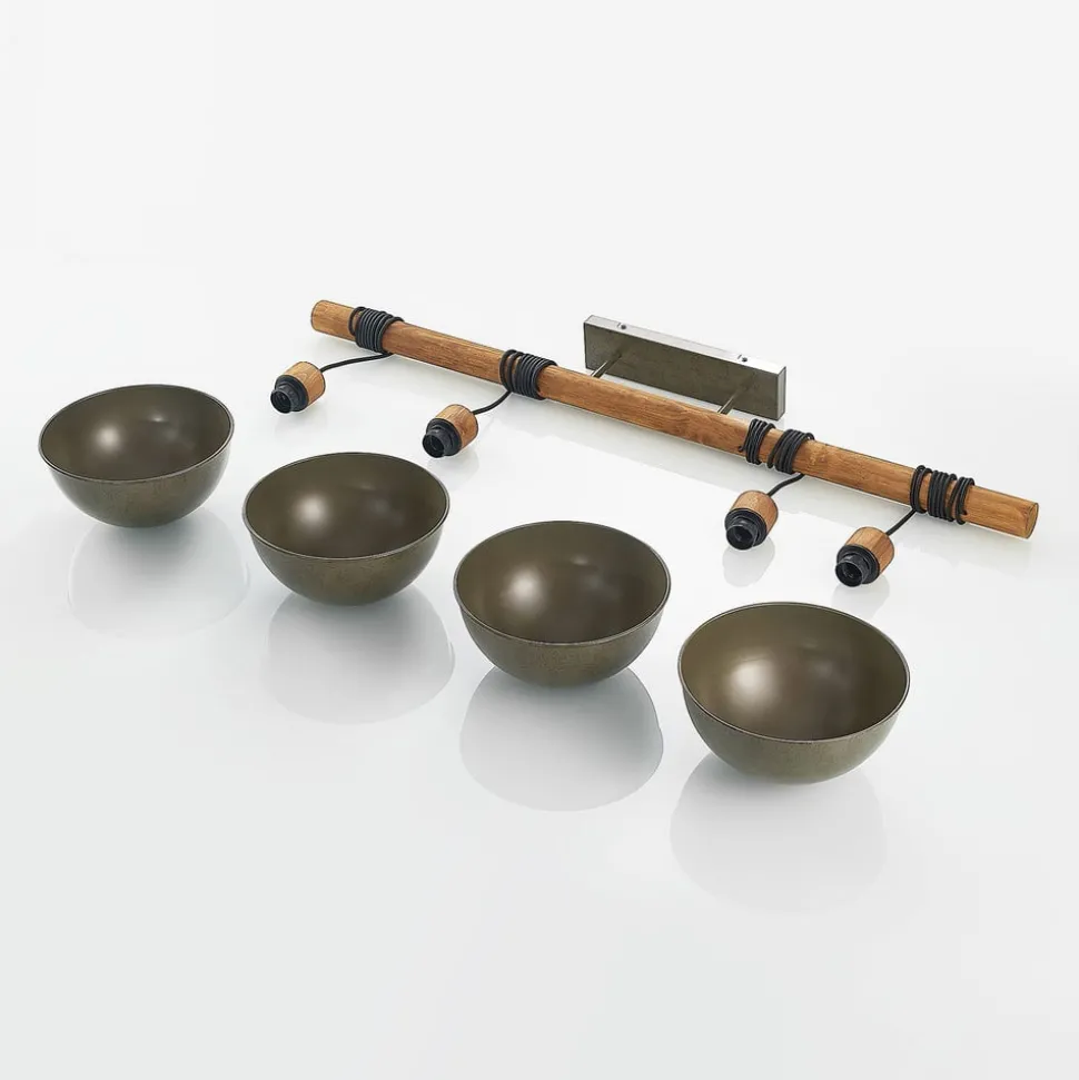 Lindby hanglamp Durbis, 116 cm, 4-lamps, grijs, hout, E27