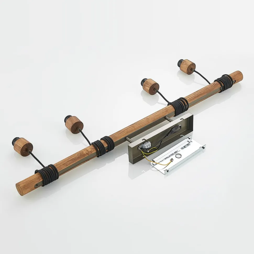 Lindby hanglamp Durbis, 116 cm, 4-lamps, grijs, hout, E27