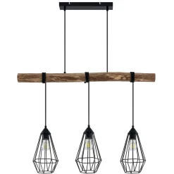 Lindby hanglamp Eldarion, 90 cm, 3-lamps, hout, E27