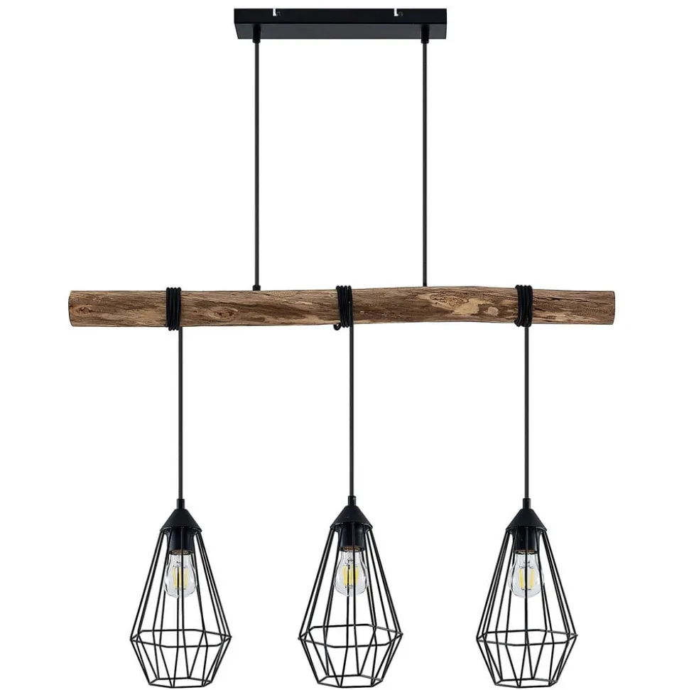 Lindby hanglamp Eldarion, 90 cm, 3-lamps, hout, E27