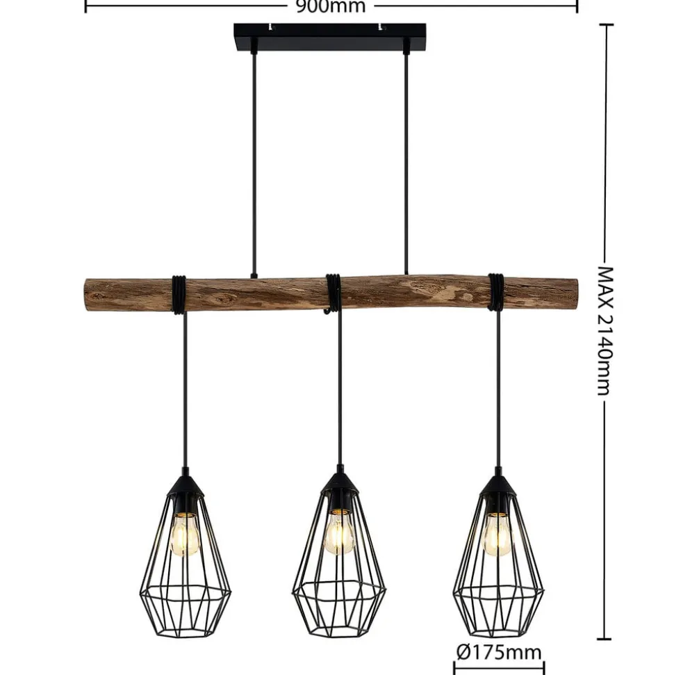 Lindby hanglamp Eldarion, 90 cm, 3-lamps, hout, E27