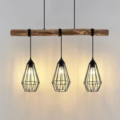 Lindby hanglamp Eldarion, 90 cm, 3-lamps, hout, E27