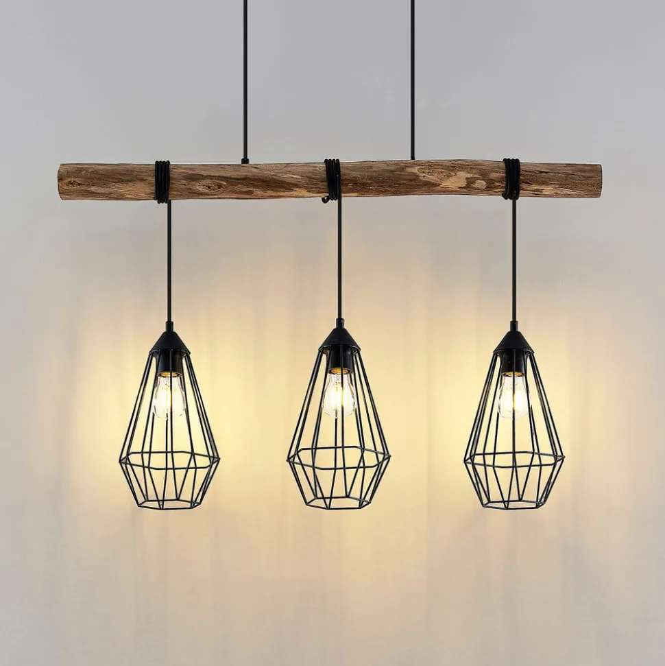 Lindby hanglamp Eldarion, 90 cm, 3-lamps, hout, E27