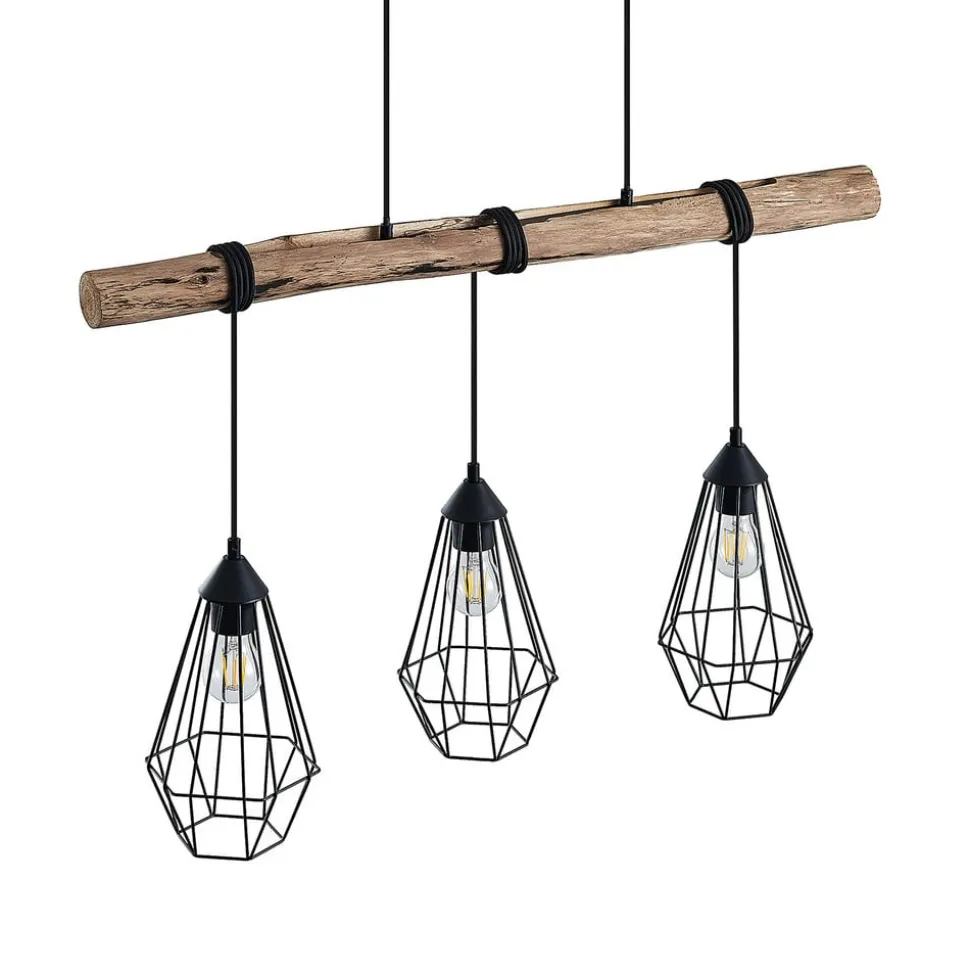 Lindby hanglamp Eldarion, 90 cm, 3-lamps, hout, E27