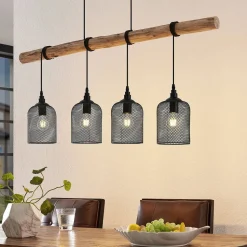 Lindby hanglamp Elrond, 116 cm, zwart, 4-lamps, hout