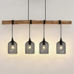 Lindby hanglamp Elrond, 116 cm, zwart, 4-lamps, hout