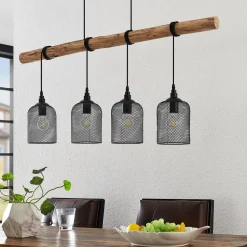 Lindby hanglamp Elrond, 116 cm, zwart, 4-lamps, hout