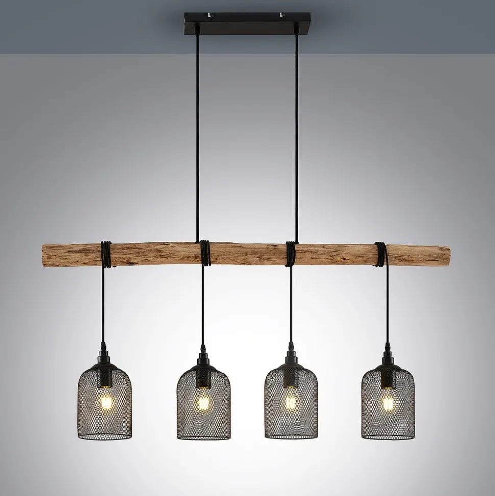 Lindby hanglamp Elrond, 116 cm, zwart, 4-lamps, hout