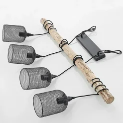 Lindby hanglamp Elrond, 116 cm, zwart, 4-lamps, hout