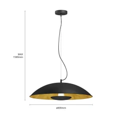 Lindby hanglamp Emilienne, zwart, goudkleurig, Ø 60 cm