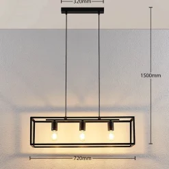 Lindby hanglamp Emily, 72 cm, zwart, 3-lamps, metaal