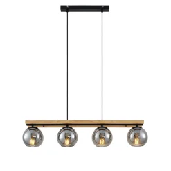 Lindby hanglamp Enrique, smoke, 4-lamps, glas, hout, E27