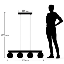 Lindby hanglamp Enrique, smoke, 4-lamps, glas, hout, E27
