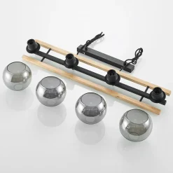 Lindby hanglamp Enrique, smoke, 4-lamps, glas, hout, E27