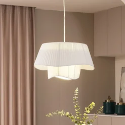 Lindby hanglamp Eryndor, wit, textiel, Ø 47 cm, E27