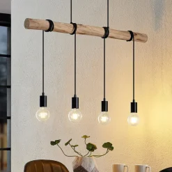 Lindby hanglamp Ferris, 4-lamps, 90cm, hout, E27