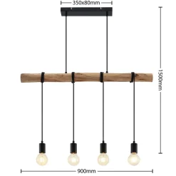 Lindby hanglamp Ferris, 4-lamps, 90cm, hout, E27