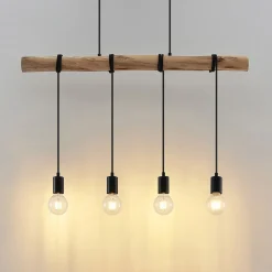 Lindby hanglamp Ferris, 4-lamps, 90cm, hout, E27
