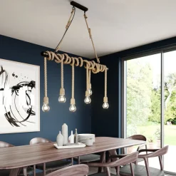 Lindby hanglamp Hajo, 100 cm, 6-lamps, touwpendel