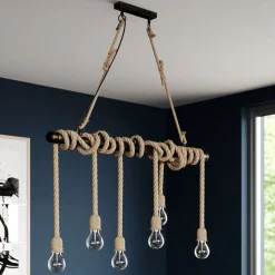 Lindby hanglamp Hajo, 100 cm, 6-lamps, touwpendel