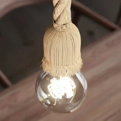 Lindby hanglamp Hajo, 100 cm, 6-lamps, touwpendel