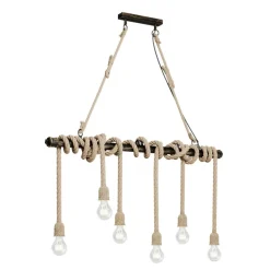 Lindby hanglamp Hajo, 100 cm, 6-lamps, touwpendel