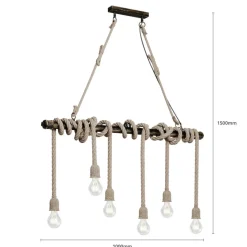 Lindby hanglamp Hajo, 100 cm, 6-lamps, touwpendel