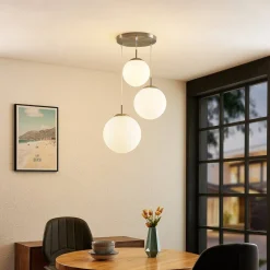 Lindby hanglamp Heleska, wit, glas, 3-lamps, Ø 47cm