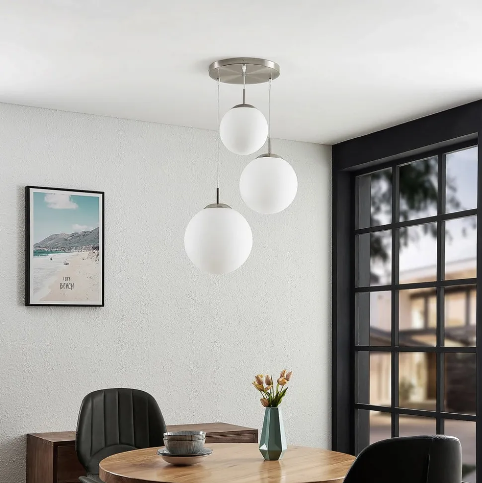 Lindby hanglamp Heleska, wit, glas, 3-lamps, Ø 47cm