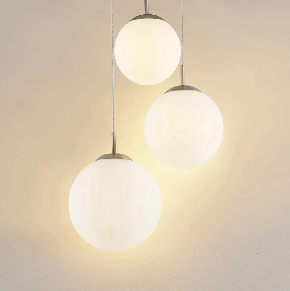 Lindby hanglamp Heleska, wit, glas, 3-lamps, Ø 47cm