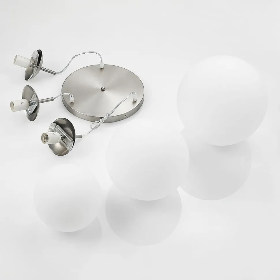 Lindby hanglamp Heleska, wit, glas, 3-lamps, Ø 47cm