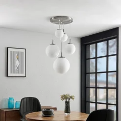 Lindby hanglamp Heleska, wit, glas, 5-lamps, Ø 50 cm