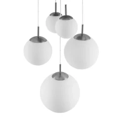 Lindby hanglamp Heleska, wit, glas, 5-lamps, Ø 50 cm