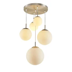 Lindby hanglamp Heleska, wit, glas, 5-lamps, Ø 50 cm