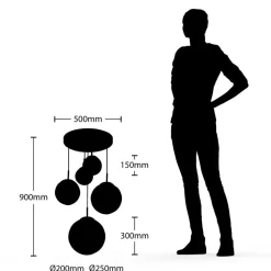 Lindby hanglamp Heleska, wit, glas, 5-lamps, Ø 50 cm