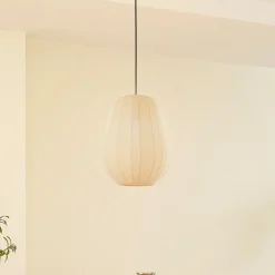 Lindby hanglamp Helin, beige, Ø 30 cm, stof