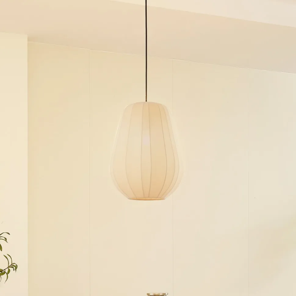 Lindby hanglamp Helin, beige, Ø 30 cm, stof
