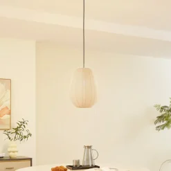 Lindby hanglamp Helin, beige, Ø 30 cm, stof