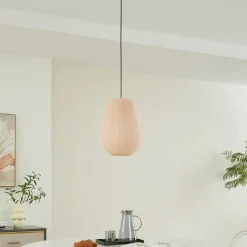 Lindby hanglamp Helin, beige, Ø 30 cm, stof
