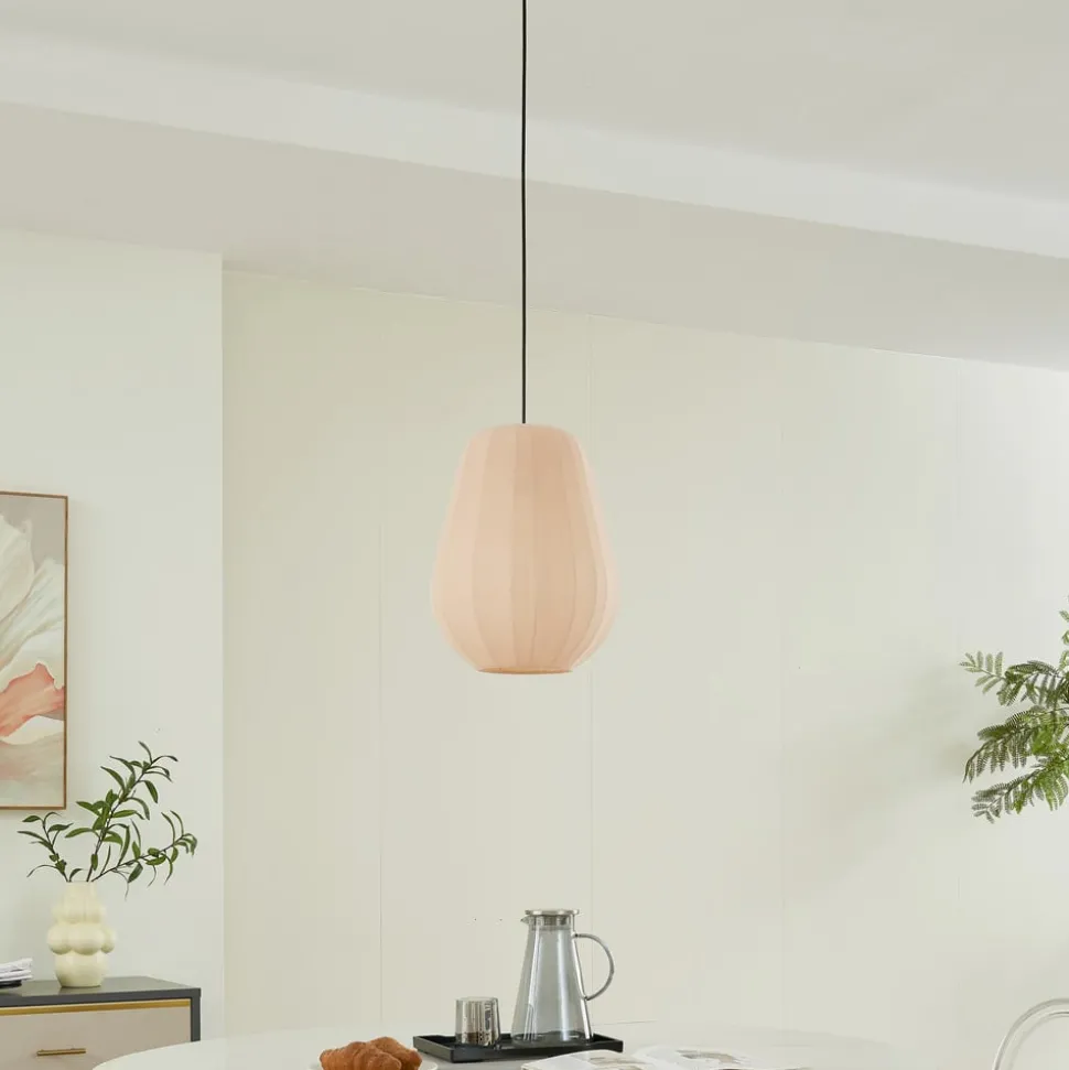 Lindby hanglamp Helin, beige, Ø 30 cm, stof