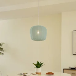 Lindby hanglamp Helin, blauw, Ø 35 cm, stof