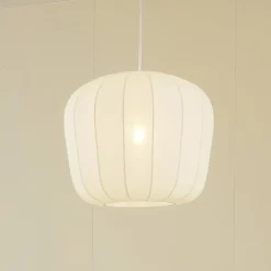 Lindby hanglamp Helin, wit, Ø 35 cm, stof