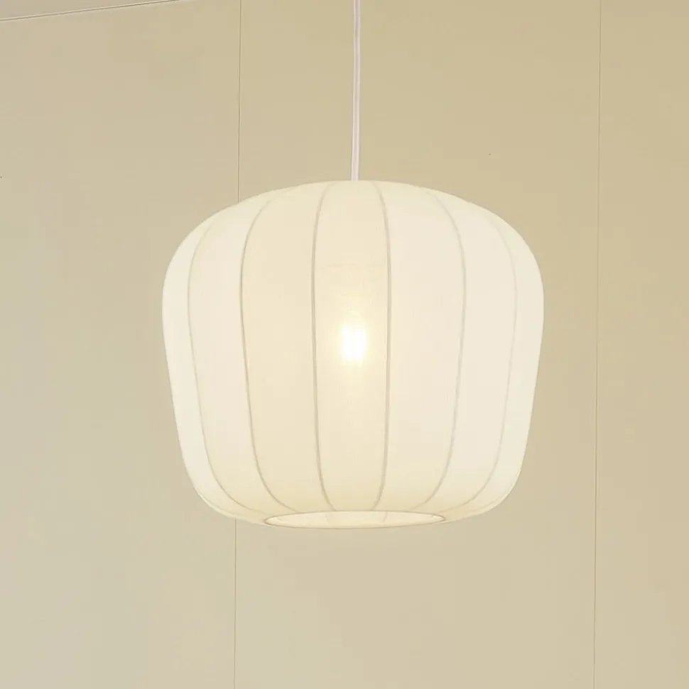 Lindby hanglamp Helin, wit, Ø 35 cm, stof