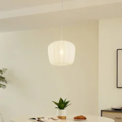 Lindby hanglamp Helin, wit, Ø 35 cm, stof