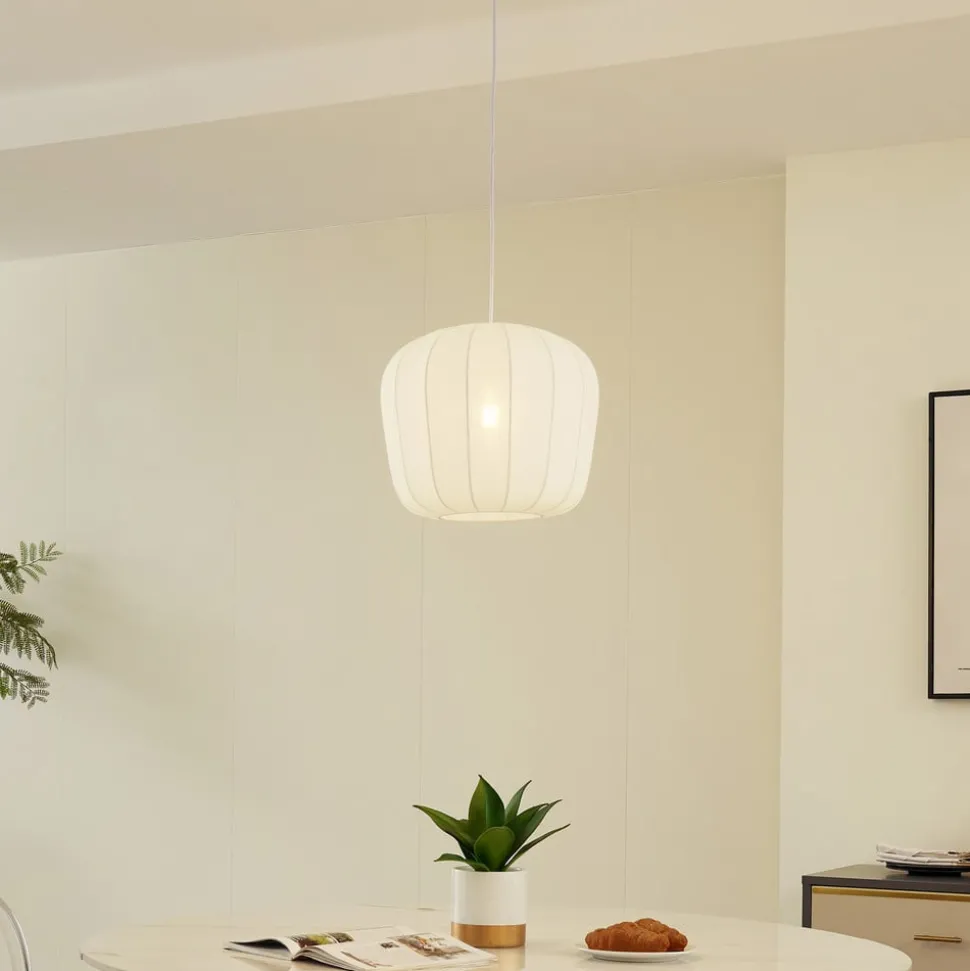 Lindby hanglamp Helin, wit, Ø 35 cm, stof